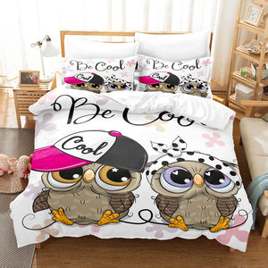 Cartoon Hand Painted Owl Bedding Sets Duvet Covers Quilt Bed Sheets - EBuycos