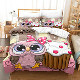 Cartoon Hand Painted Owl Bedding Sets Duvet Covers Quilt Bed Sheets - EBuycos