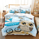Cartoon Hand Painted Owl Bedding Sets Duvet Covers Quilt Bed Sheets - EBuycos