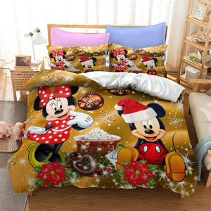Cartoon Mickey Mouse Bedding Set Duvet Cover Christmas Bed Sheets Sets - EBuycos