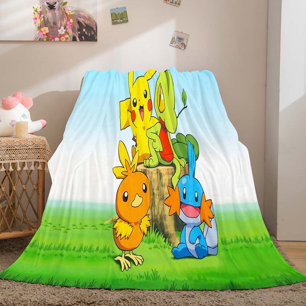 Cartoon Pikachu Pattern Blanket Flannel Throw Room Decoration