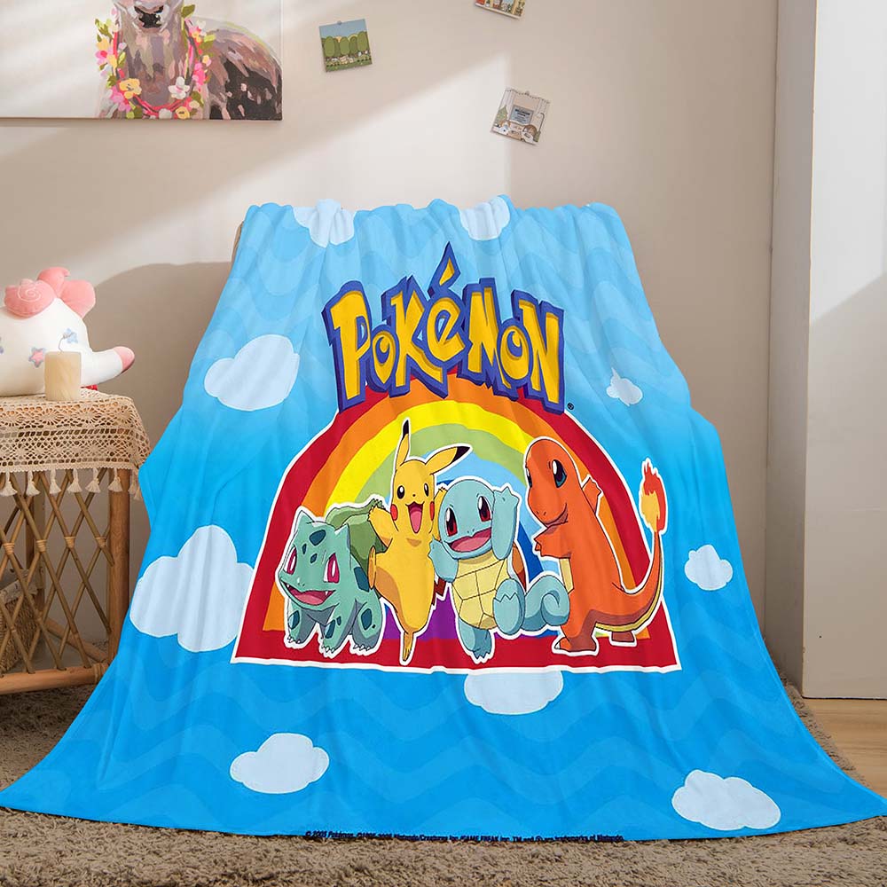 Cartoon Pikachu Pattern Blanket Flannel Throw Room Decoration