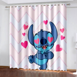 Cartoon Stitch Curtains Blackout Window Treatments Drapes for Room Decor