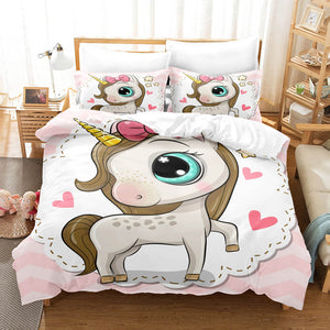 Cartoon Unicorn 3 Piece Bedding Set Duvet Covers Comforter Bed Sheets - EBuycos