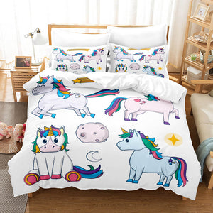 Cartoon Unicorn 3 Piece Bedding Set Duvet Covers Comforter Bed Sheets - EBuycos