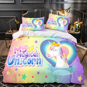 Cartoon Unicorn Bedding Set Quilt Duvet Cover Bedding Sets Kids Gift - EBuycos