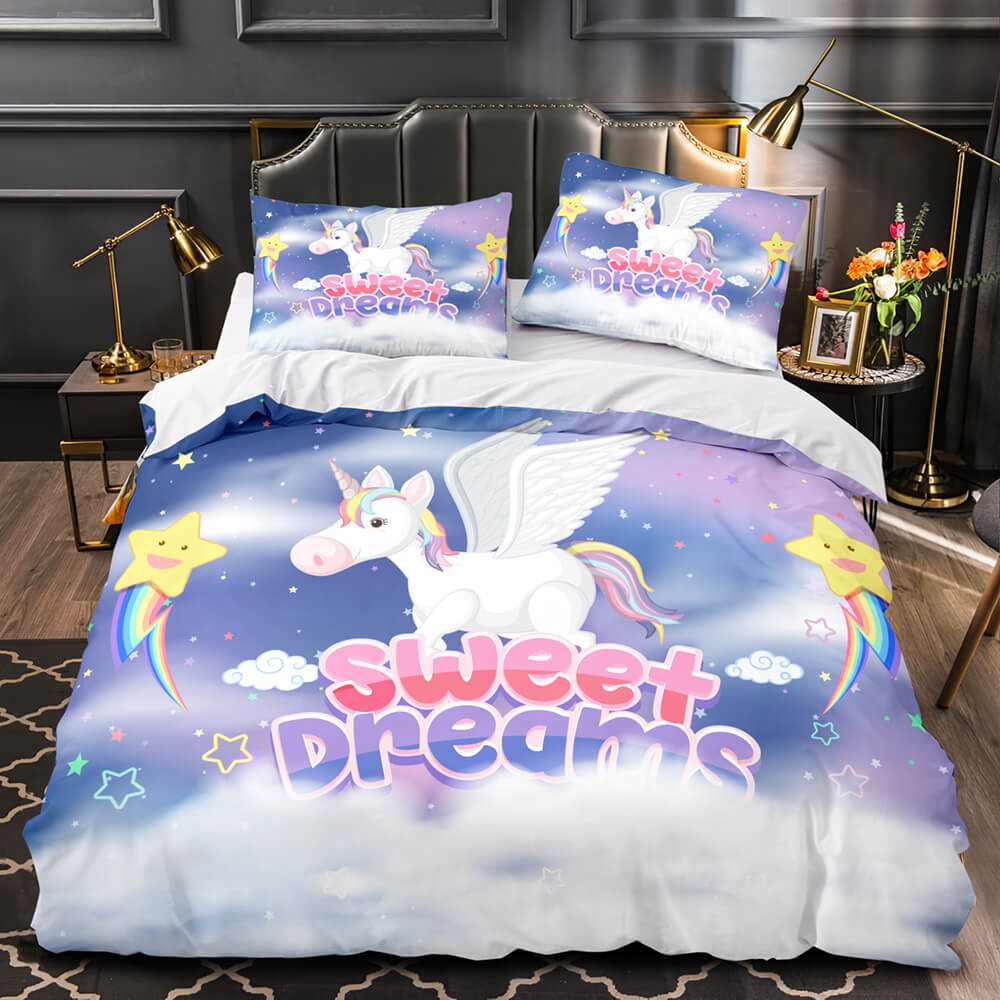 Cartoon Unicorn Bedding Set Quilt Duvet Cover Bedding Sets Kids Gift - EBuycos