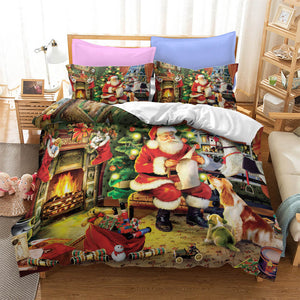 Christmas Santa Claus Pattern Bedding Sets Quilt Cover Without Filler