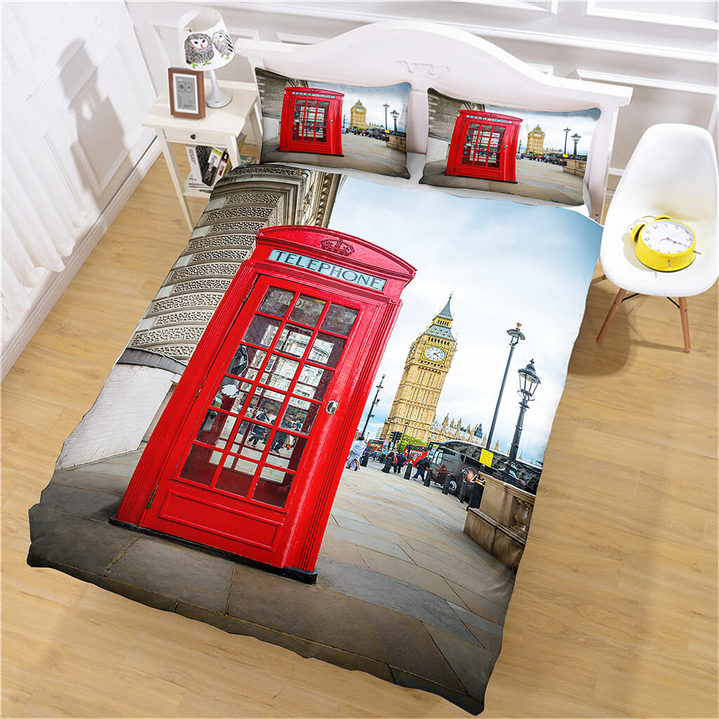 Classic Retro Phone Booth Bedding Set Quilt Cover Without Filler