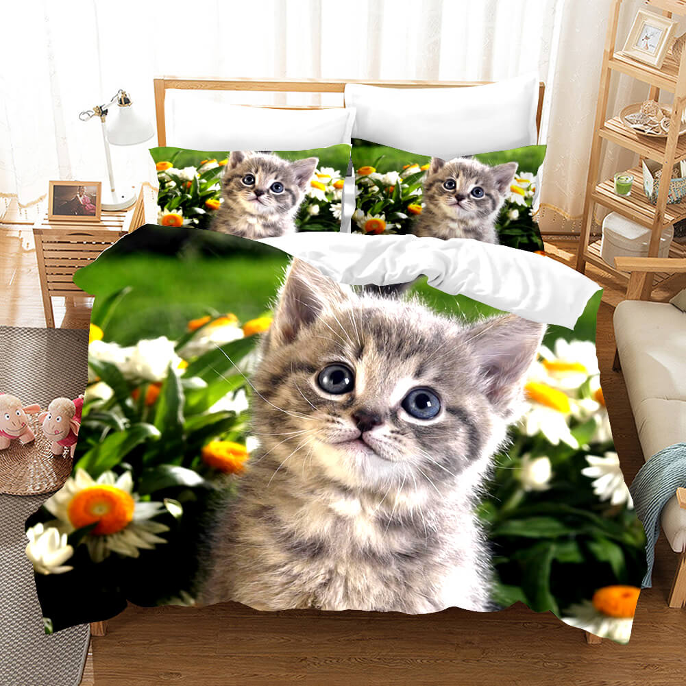 Cute Animal Pet Cats Bedding Set Duvet Covers Comforter Bed Sheets - EBuycos