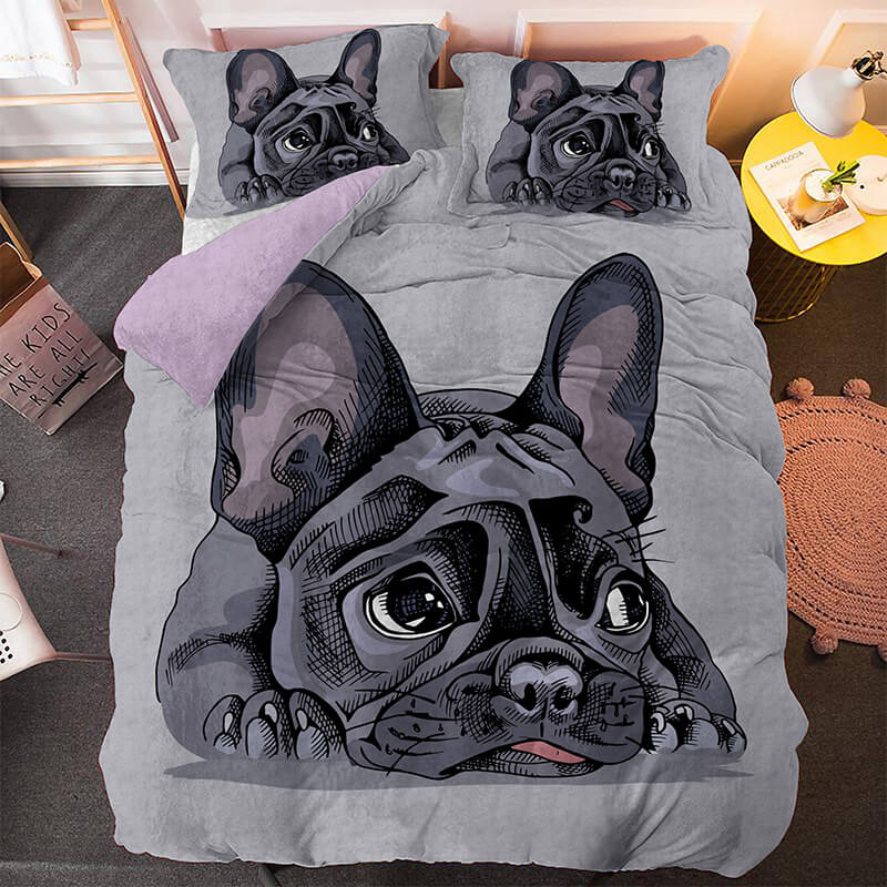 Cute Dog Cartoon Pug Bedding Set Duvet Covers Comforter Bed Sheets - EBuycos