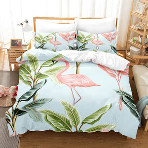 Cute Flamingo Bedding Set 3 Piece Duvet Covers Comforter Bed Sheets - EBuycos
