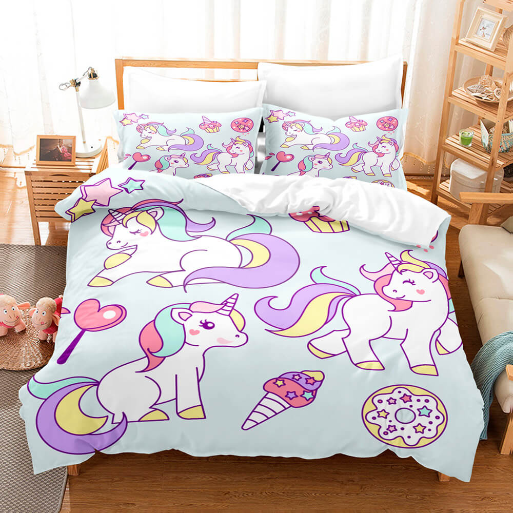 Cute Kids Girls Unicorn Bedding Set Duvet Covers Comforter Bed Sheets - EBuycos