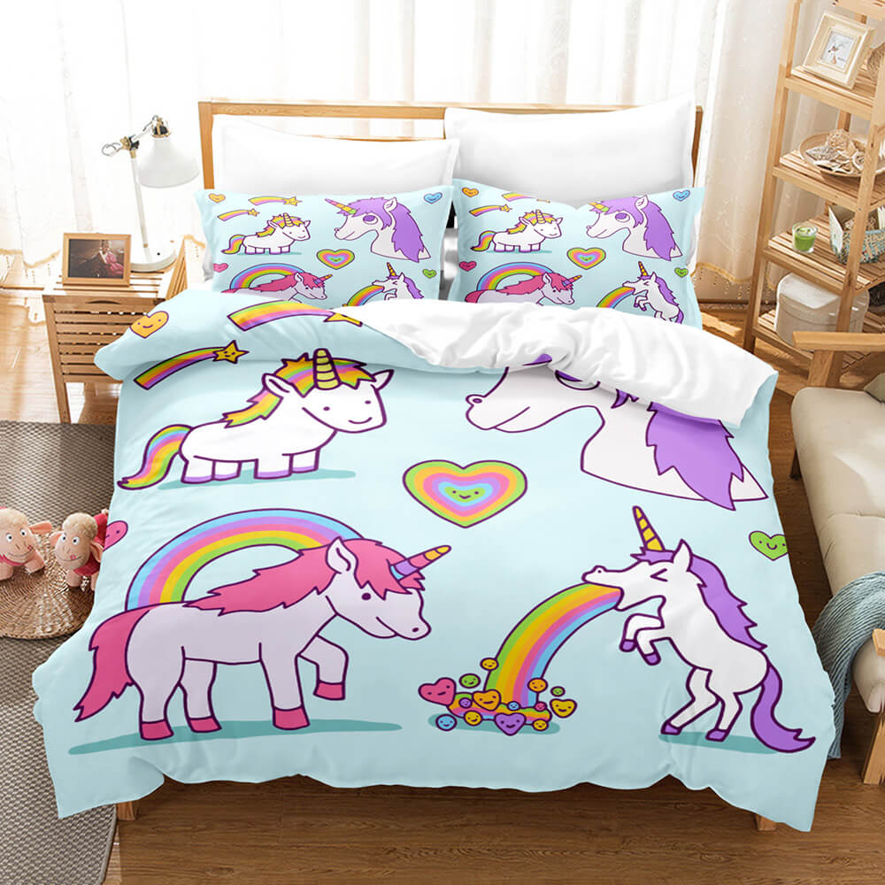 Cute Kids Girls Unicorn Bedding Set Duvet Covers Comforter Bed Sheets - EBuycos