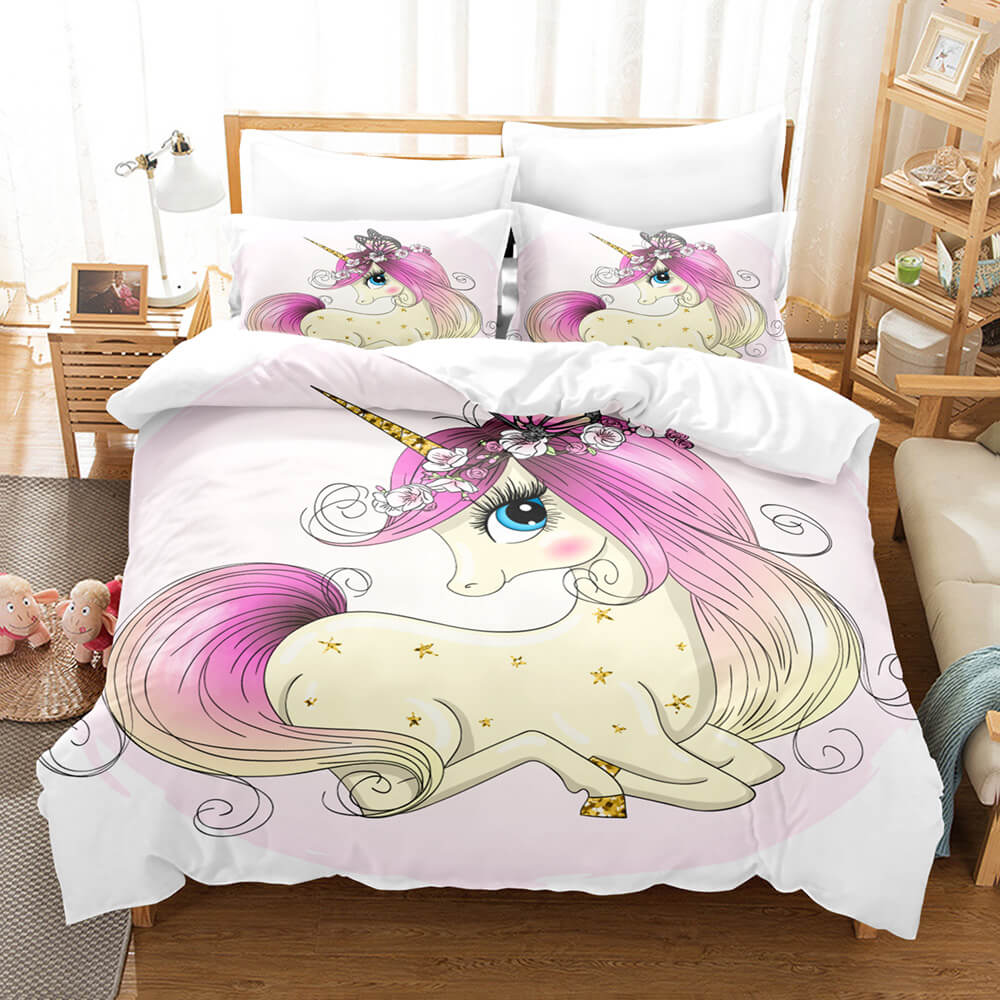 Cute Kids Girls Unicorn Bedding Set Duvet Covers Comforter Bed Sheets - EBuycos