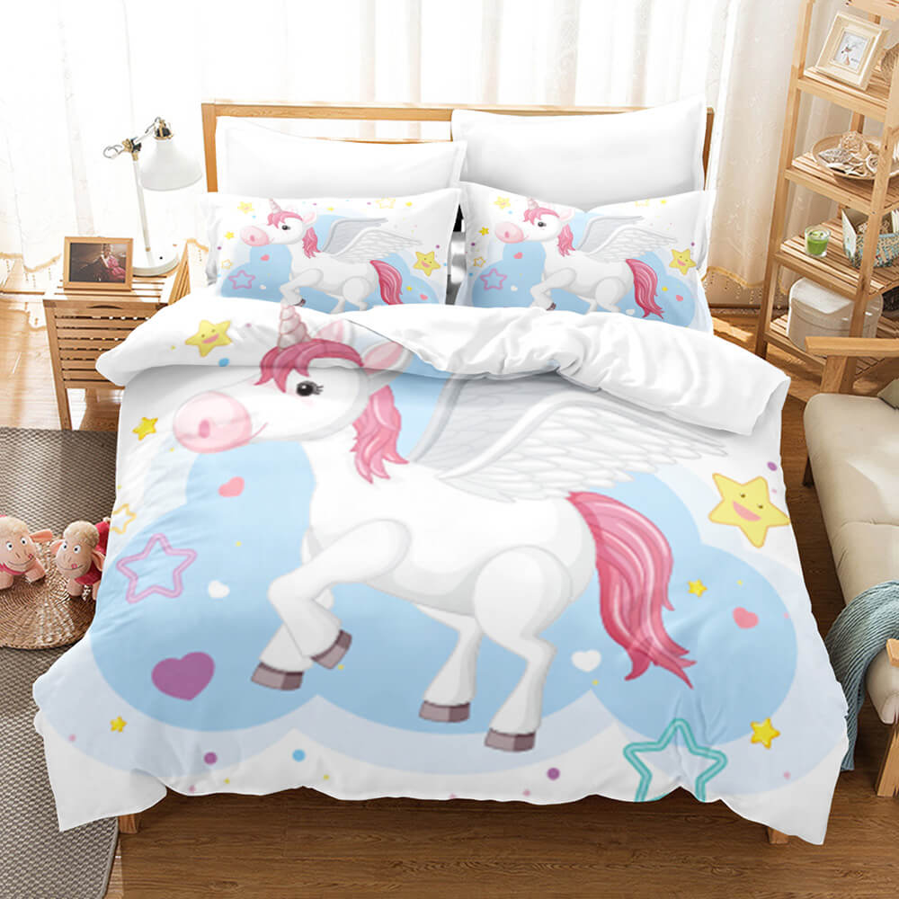 Cute Unicorn 3 Piece Bedding Set Duvet Covers Comforter Bed Sheets - EBuycos