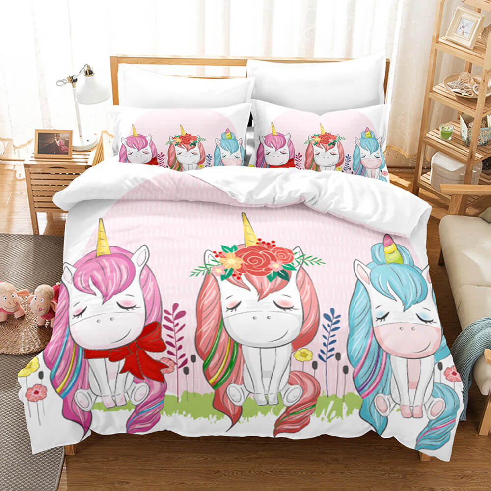 Cute Unicorn 3 Piece Bedding Set Duvet Covers Comforter Bed Sheets - EBuycos