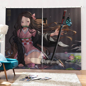 Demon Slayer Kamado Nezuko Curtains Cosplay Blackout Window Drapes
