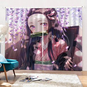 Demon Slayer Kamado Nezuko Curtains Cosplay Blackout Window Drapes