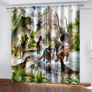Dinosaur Curtains Blackout Window Treatments Drapes Room Decoration