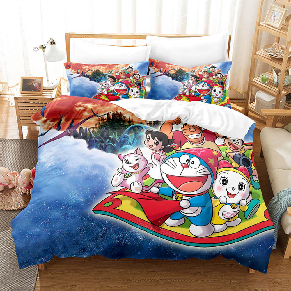 Doraemon Cosplay Bedding Set Comforter Bed Sheets Full Duvet Cover Set - EBuycos