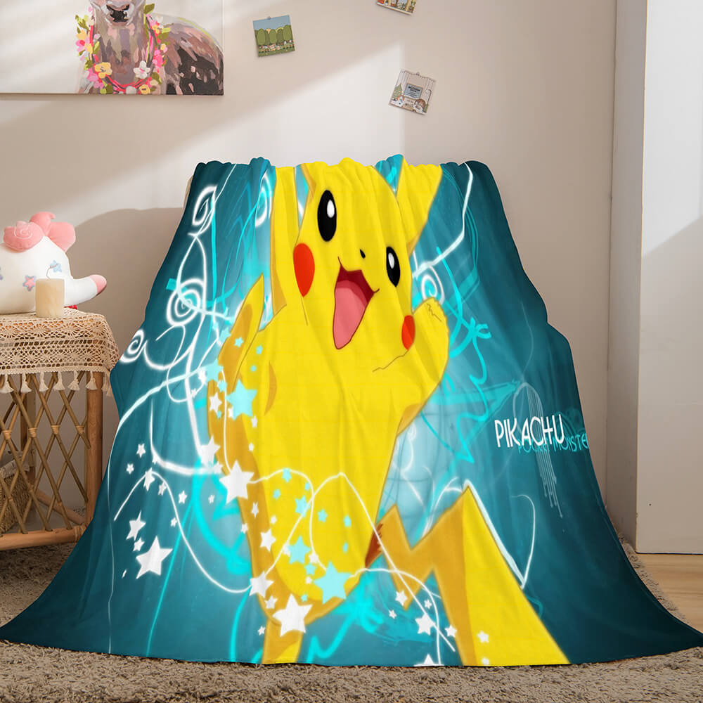 Game Pikachu Cosplay Caroset Blanket Flannel Throw Comforter Set - EBuycos