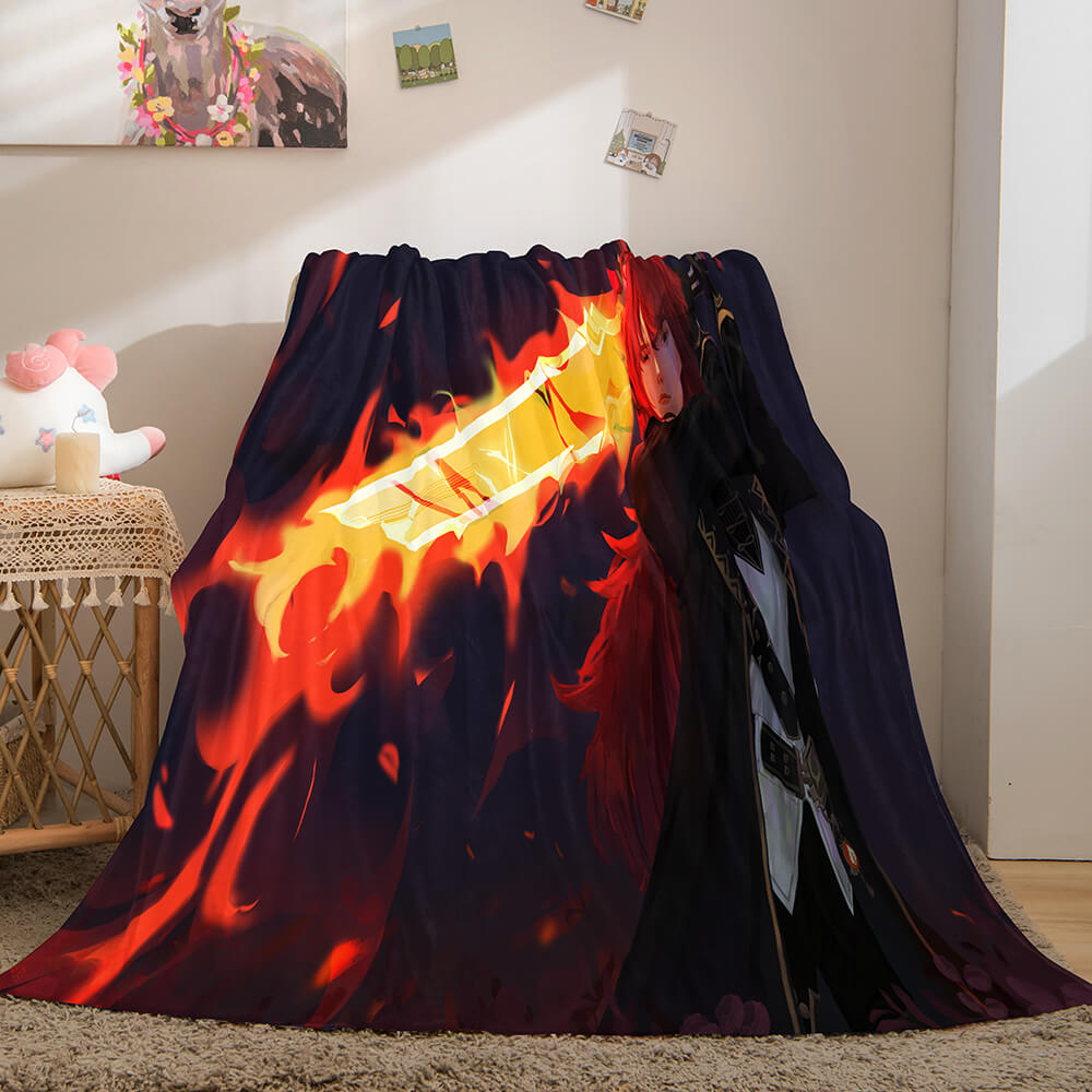 Genshin Impact Flannel Caroset Throw Cosplay Blanket Comforter Set - EBuycos