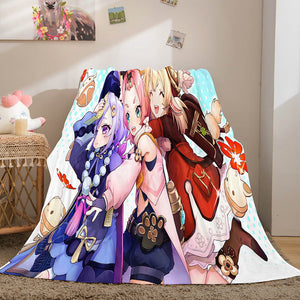 Genshin Impact Flannel Caroset Throw Cosplay Blanket Comforter Set - EBuycos