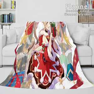 Genshin Impact Flannel Caroset Throw Cosplay Blanket Comforter Set - EBuycos