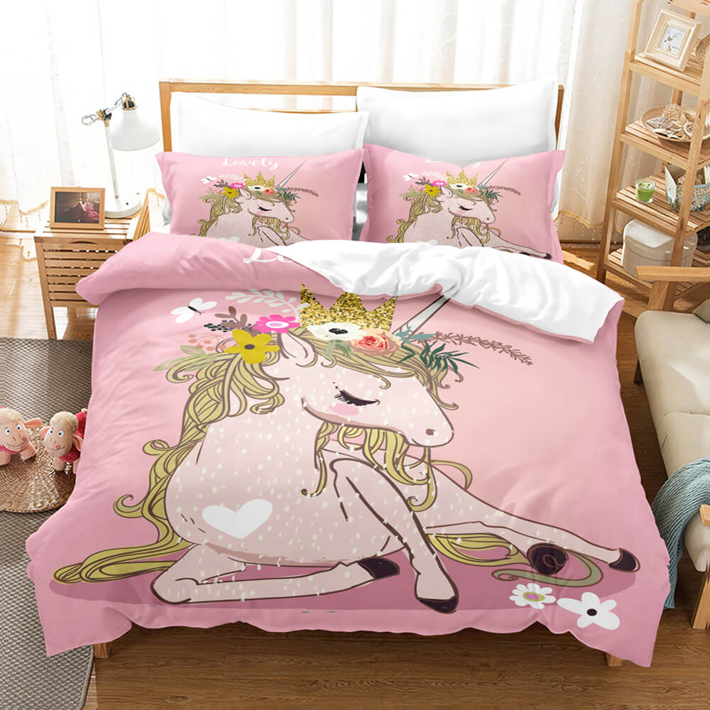 Girls Unicorn Bedding Sets Cosplay Duvet Covers Comforter Bed Sheets - EBuycos