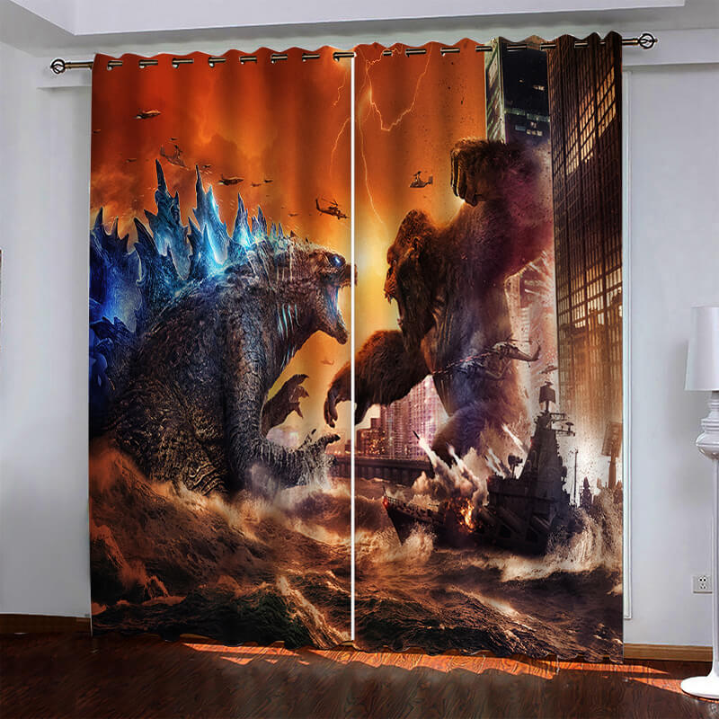 Godzilla vs Kong Pattern Curtains Blackout Window Drapes
