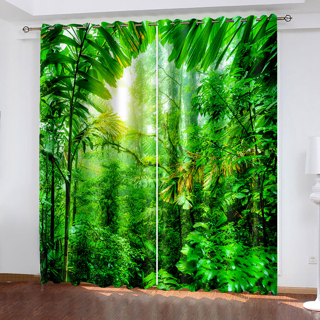 Green Plants Curtains Blackout Window Treatments Drapes for Room Decoration