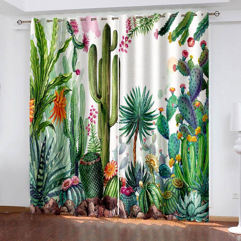 Green Plants Curtains Blackout Window Treatments Drapes for Room Decoration