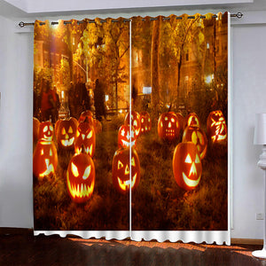 Halloween Pumpkin Decor Curtains Blackout Window Drapes
