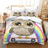 Hand-Painted Cartoon Owl Bedding Set Duvet Covers Quilt Bed Sheets - EBuycos