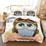 Hand-Painted Cartoon Owl Bedding Set Duvet Covers Quilt Bed Sheets - EBuycos