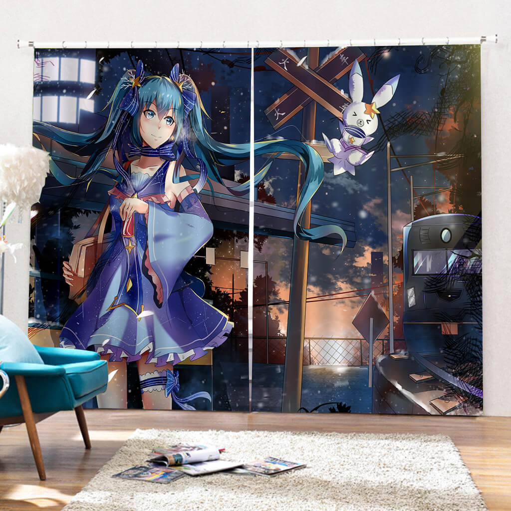 Hatsune Miku Curtains Cosplay Blackout Window Drapes for Room Decoration