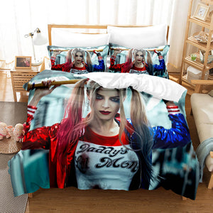 Joker Harley Quinn Cosplay 3 Piece Bedding Set Duvet Cover Bed Sheets - EBuycos