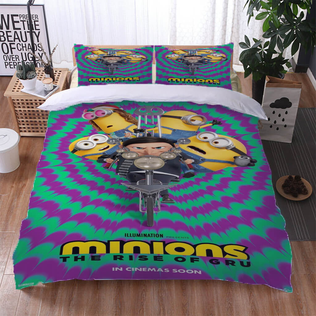 Minions The Rise of Gru Bedding Set Cosplay Quilt Duvet Cover Bed Sets