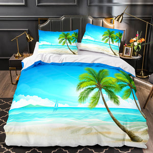 Ocean Beach Themed Coconut Tree Bedding Sets Quilt Duvet Cover Bed Linen - EBuycos