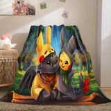 Pikachu Cosplay Caroset Blanket Flannel Throw Comforter Set - EBuycos