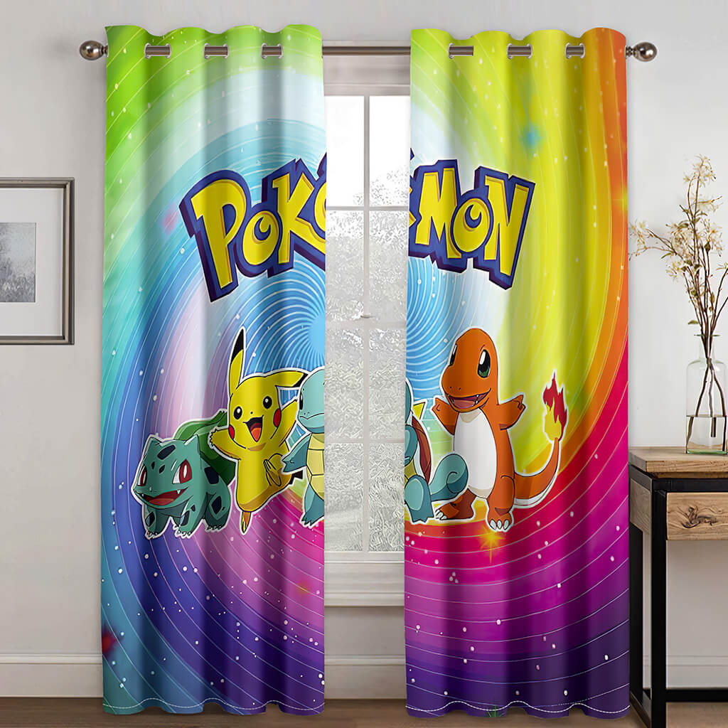 Pokemon Pikachu Curtains Blackout Window Treatments Drapes for Room Decor