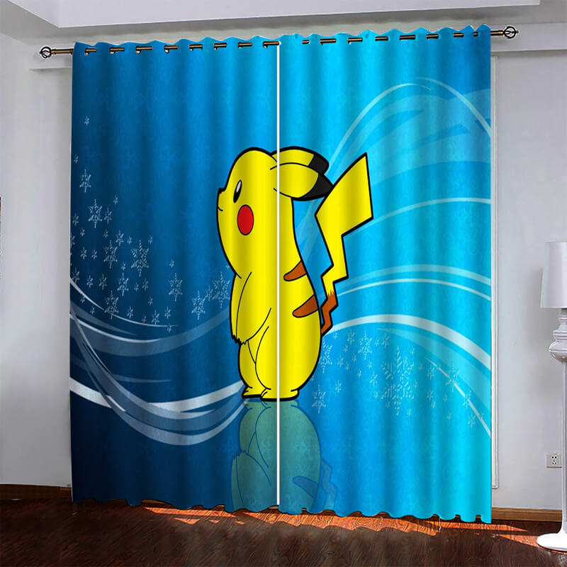 Pikachu Curtains Pattern Blackout Window Drapes