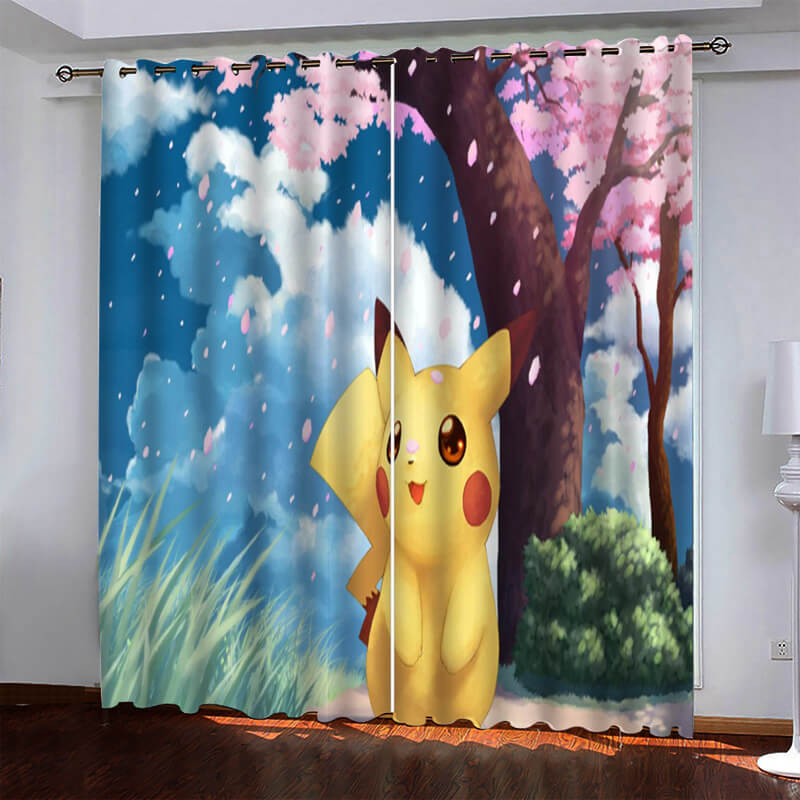 Pikachu Curtains Pattern Blackout Window Drapes