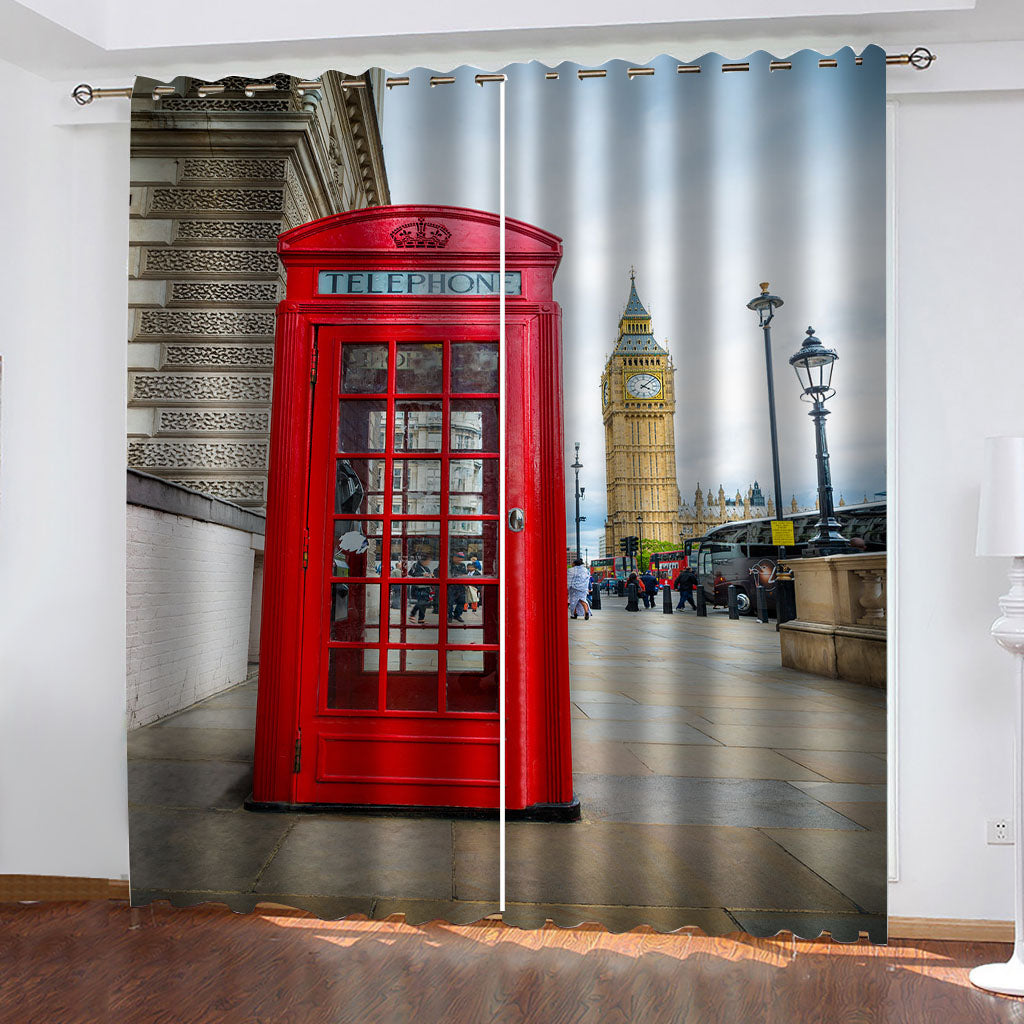 Retro Phone Booth Curtains Blackout Window Drapes Room Decoration - EBuycos