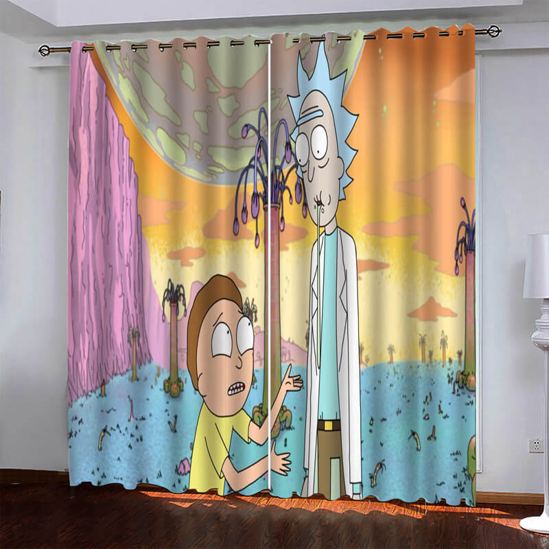 Rick and Morty Curtains Pattern Blackout Window Drapes