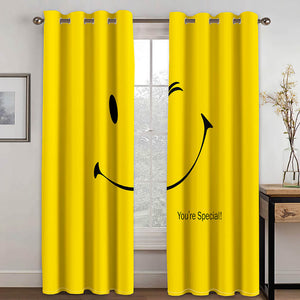Smile Emoji Curtains Blackout Window Treatments Drapes for Room Decoration