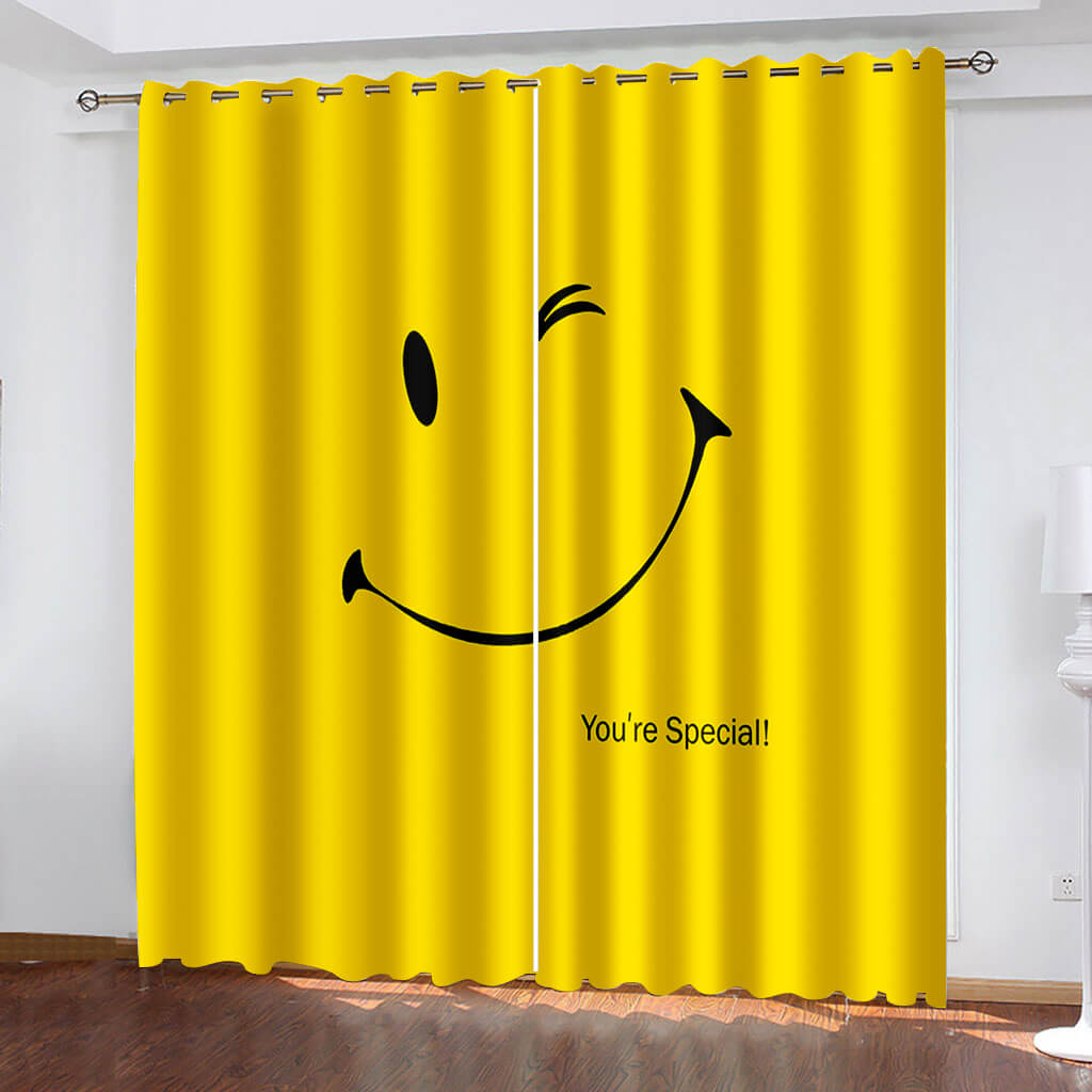 Smile Emoji Curtains Blackout Window Treatments Drapes for Room Decoration