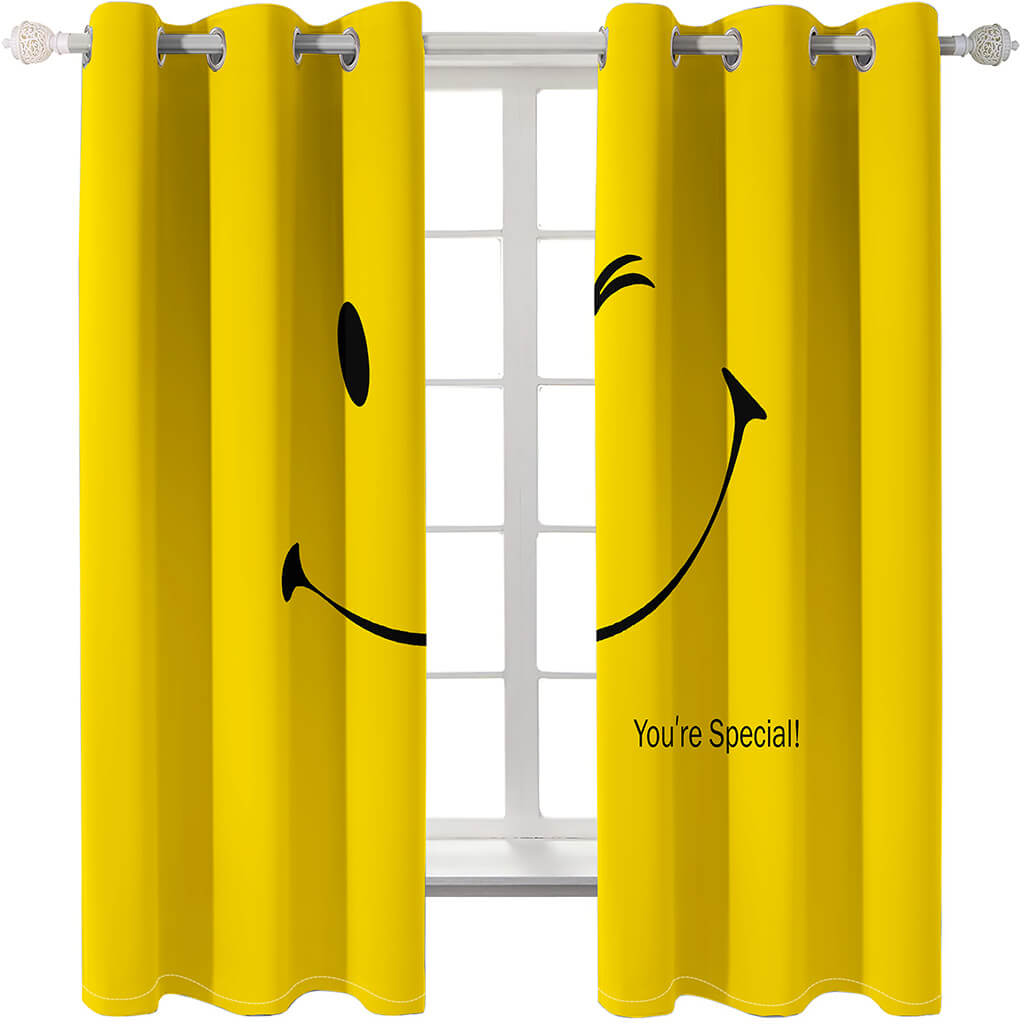 Smile Emoji Curtains Blackout Window Treatments Drapes for Room Decoration