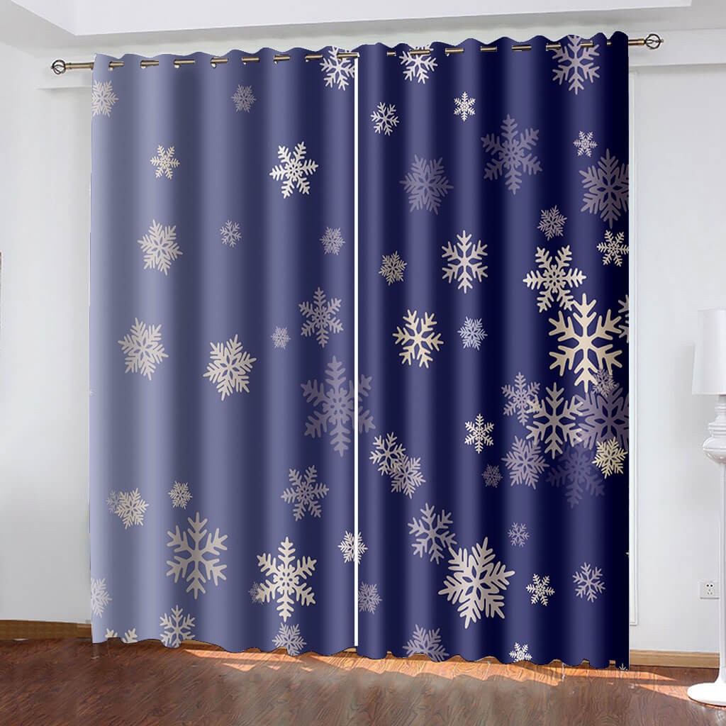 Snowflake Snow Scene Curtains Blackout Window Treatments Drapes Room Decor